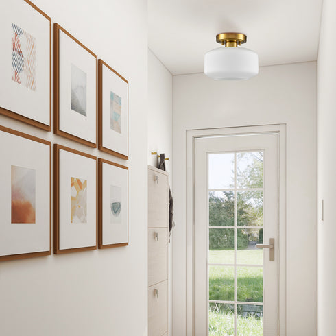 Modern Semi Flush Ceiling Lights Opal Glass Drum Shade